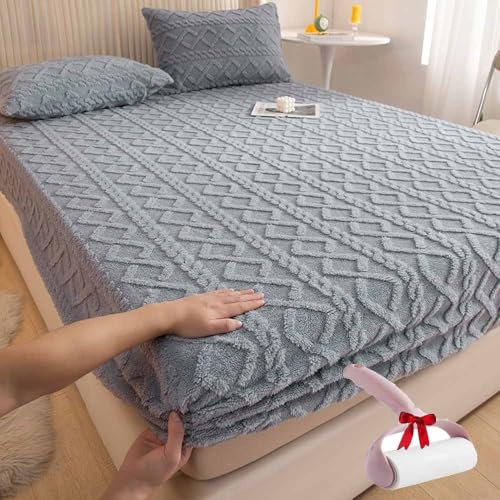 Elastic Bed Sheets,Flannel Velvet Bed Sheet,Solid Flannel Velvet Fleece Fluffy Fuzzy Warm Bedspread,Soft Breathable Dirt-Proof Elastic Bed Sheets King Size (Gray, 120 * 200cm)