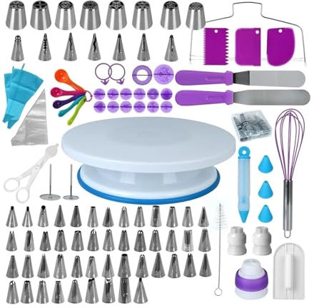 WMHHLS Rotating Cake Turntable 137Pcs Cake Decorating Tools Kit Pastry Turntable Kit Piping Nozzle Piping Bag Set Rotating Stand Baking Tools Accessories Cake Plate Rotatable