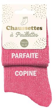 STC Chaussettes Pailletées Duo Parfaites Copine - Rose - Taille M - Femme - Adultes en Couple - Chaussettes Pailletées