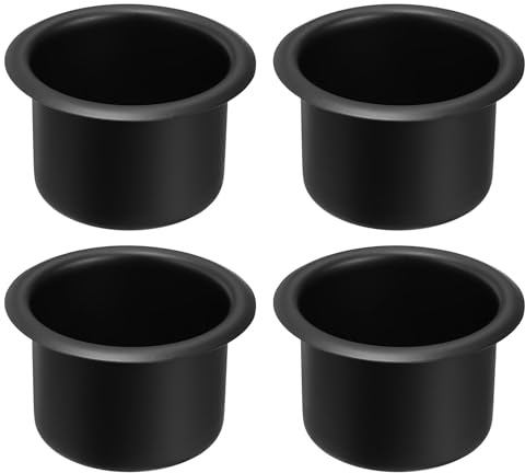 sourcing map 4 Pcs Aluminum Drop-in Cup, 2.48 x 4 Drink Can Holder Poker Table Cup Holder Insert for Sofa Boat Car Marine, Black