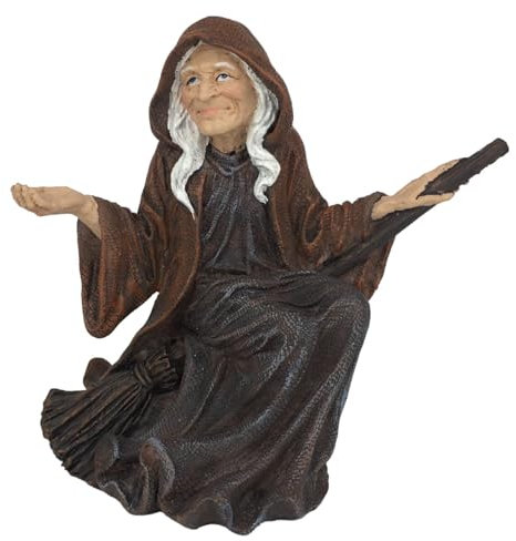 CAPRILO Figura Decorativa Fantasía de Resina Bruja con Escoba. Adornos y Esculturas. Regalos Originales. Decoración Hogar. 15 x 9 x 14,50 cm.