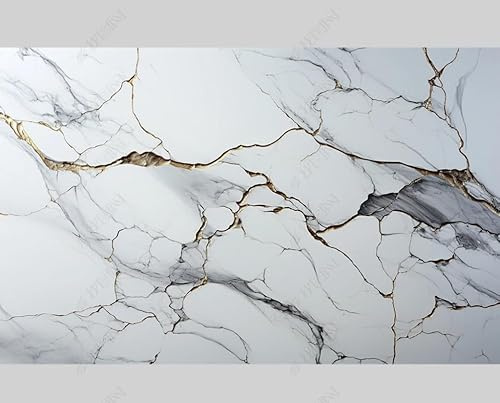 MZOwallpaper Papier Peint Intissé Fissures De Marbre Blanc Poster Tableaux Muraux Tapisserie Photo Trompe L'Oeil Salon Chambre Art Mural 200Cm(L) X140Cm(H)