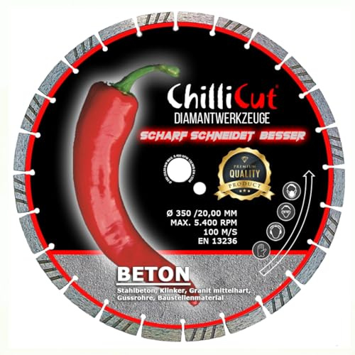 ChilliCut Chilli-Roxx Diamanttrennscheibe 230mm x 22,2mm - Profi Universalscheibe für Beton, Granit und Stahlbeton – Profiqualität für Winkelschleifer & Baustellen - Trocken- & Nassschneiden