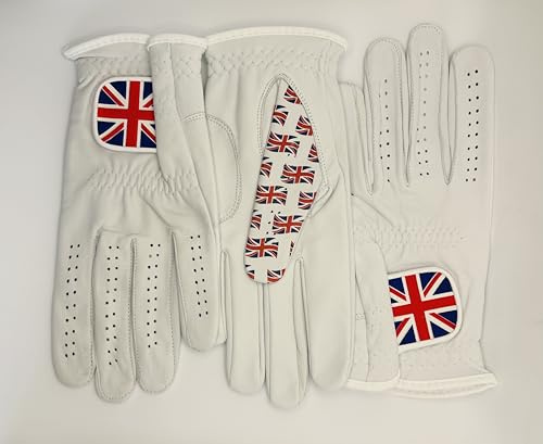Union Jack Golfhandschuhe, 3er-Pack, linke Hand, für Rechtshänder, Cabretta-Leder, magnetischer Ballmarker, perfektes Gefühl, außergewöhnlicher Griff (M/L)
