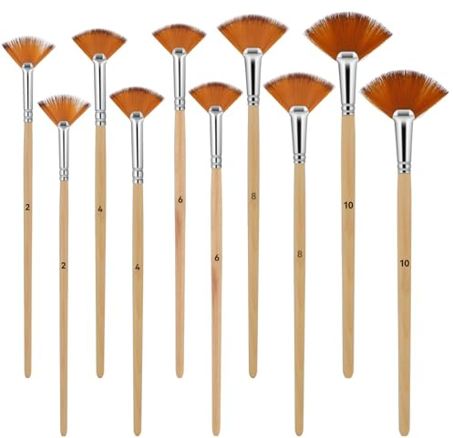 10 Stück Fächerpinsel Set, Malerpinsel, Pinsel Acrylfarbe, Ölfarben Künstlerpinsel, Aquarell Pinsel, Malen Nylon Fächerpinsel Pinselset für Acrylic Paint, Öl Farben, Gouache(Holzfarbe)
