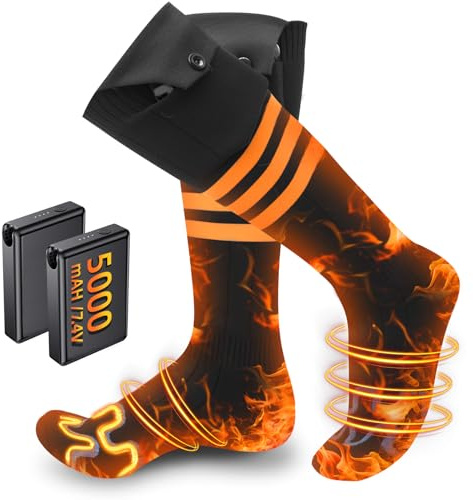 LQIKARL Heated Socks for Men Women with 5000mAh/7.4V Large Battery 3 Adjustable Heating Level, Upgraded 2025 Electric Rechargeable Heated Socks Outdoor Camping Skiing Fishing