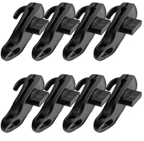 Set di morsetti resistenti per teloni, con corda elastica, per giardino, esterni, copertura solare, in tela, colore: nero (senza cavi)