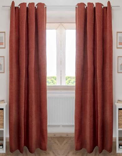 COTON PUR Lot de 2 Rideaux occultant phonique et Thermique Chenille doublé Polaire 140 x 240 cm Osiris Le Fil d'Ariane (Terracotta)