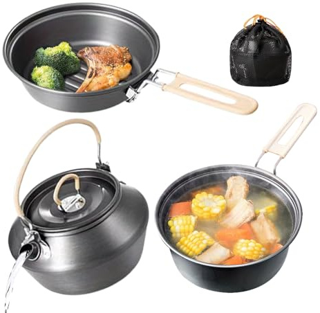Fruusv Set da Cucina Backpacking Pentole Portatili per Frittura e Stufatura