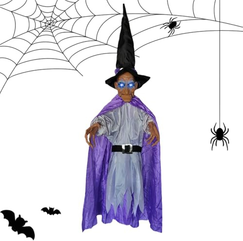 Yidueace Brujas decorativas | Halloween Outdoor Brujas colgante | Figura espeluznante iluminada con sonidos espeluznantes para jardín, terraza, salón, de otoño