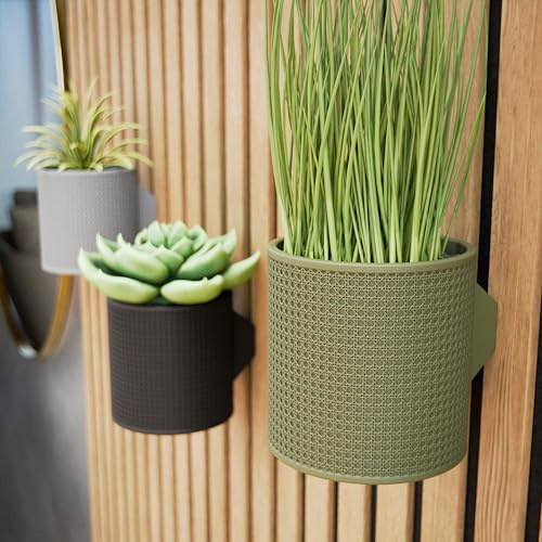 Shapes&Shades: Akustikpaneele Zubehör | Wandvase für Wände & Wandpaneele Deko | Wiener Geflecht – dekorative Wandvase | Montage wahlweise: mit oder ohne Bohren (Olivgrün, M)