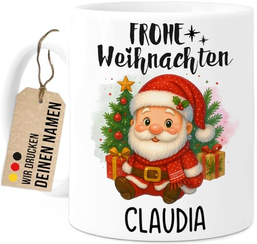 Tassenliebling® Weihnachtsmann Tasse personalisiert - Kindertasse mit Namen - Frohe Weihnachten - Weihnachtstasse - Personalisierte Geschenke Kinder - Kinderbecher aus Keramik 330ml