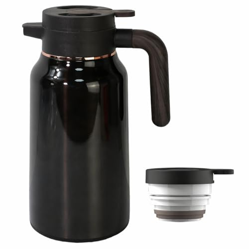 Jarra Térmica 2 Litros Sellado al Vacío - Acero Inoxidable 304 - Doble pared Aislamiento al Vacío Mantiene bebidas calientes 72°C+ hasta 6h y frías 5°C–bajo 36h para Té Cafe Bebidas Frías Y Calientes