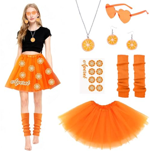 Femme Ballet Tutu Tulle Jupes,Jupe de Tutu,Jupon Court en Tulle Jupe Tutus Femme,Jupes en Tulles Orange,Accessoires Déguisement Fruit Oranges,pour Le Carnaval,Mardi Gras,SoiréE à Thème,Halloween