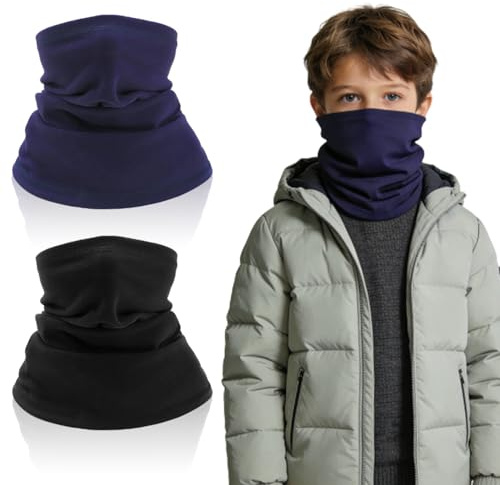 GYIOFAI 2 Pezzi Sciarpa Bambini Scaldacollo, Caldo Multifunzione Bandana Tubolare Maschera, Scaldacollo Termico Invernale per Ciclismo Sport All'Aria Aperta Ragazze e Ragazzi (Blu marino, Nero)