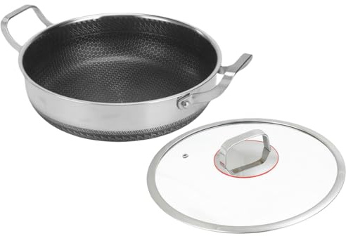 Generico Sartenes antiadherentes, antiadherentes de doble mango de acero inoxidable con tapa, cacerola de doble asa | para cocinar, horno, freír, tortilla, pescado, huevos, tortitas,