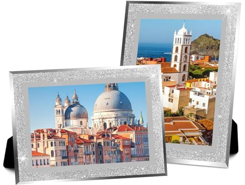 2Pcs 8x10 Photo Frame - 10x8 Glass Picture Frames Silver Photo Frame with Holder Display Horizontally & Vertically for Stand Tabletop for Certificate Art Print Picture Drawing