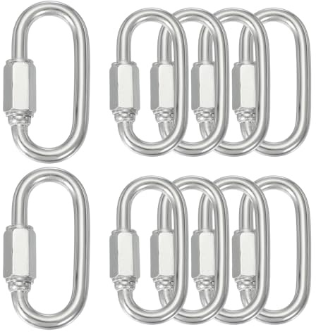 QUARKZMAN 10pcs Enlaces Rápidos M6 De 1.97 Pulgadas Conector De Cadena | De Acero Inoxidable, Tornillo Enlace De Cadena Forma D Con Apariencia De Bloqueo, Abertura Grande, Para Hamaca Camping