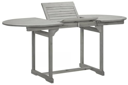 DELUKE Garten-Esstisch VEGO Grau (120-170) x80x75 cm Massivholz Akazie Oval | Gartentisch Holz klappbar Outdoortisch Terrassentisch verstellbar
