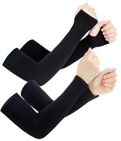 YISAIKR 2 Pares Manguitos Protección Solar UV, UPF 50+ Manguitos Frescos Seda Hielo, Agujero Pulgar & Puño Recto, para Ciclismo Golf Running Exterior