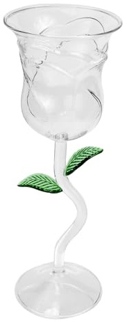 Lurrose Copas de Vino Forma de Rosa en Vidrio Transparente y Duradero, Diseño Romántico y Elegante para Fiestas y Hoteles