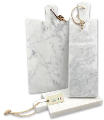 Tagliere in Marmo Bianco di Carrara Artigianale - Vassoio da Portata di Lusso - Made in Italy, Ideale per Formaggi e Antipasti con Cordino in Cuoio/Juta - 20x10,5 cm spessore 1,5cm (small)
