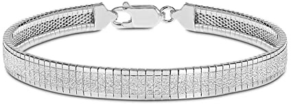 Tuscany Silver Women's Sterling Silver Flat Frosted Bracelet of 19cm/7.5