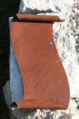 Große Schriftrolle aus Metall Edelrost, H 39 cm, B 24 cm, zum Selberbeschriften