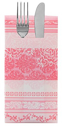 Sovie HORECA Airlaid Besteckserviette THEA in ALTROSA, 40 x 40 cm, 1/8 Falz, 100 Stück – verspielte barocke Ornamentik in Rosatönen, stoffähnliche Bestecktasche für Gastronomie & Events