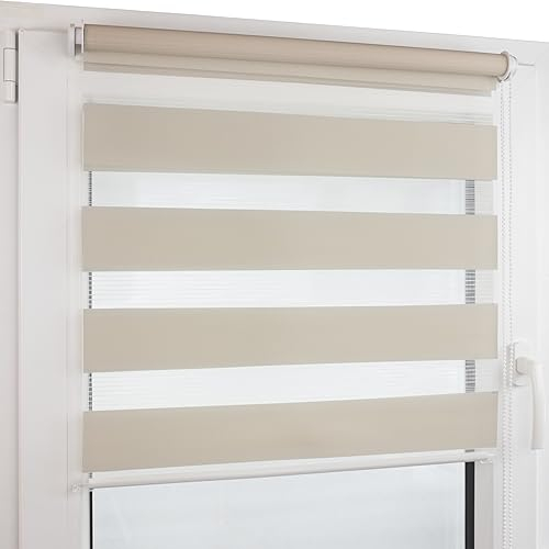 Deco4Me Doppelrollo Klemmfix ohne Bohren (130 x 160 cm, Beige) - Duo Rollo lichtdurchlässig - blickdichte Rollos für Fenster ohne Bohren - Klemmrollo, Fensterrollo, Innenrollo (Stoffbreite 126 cm)