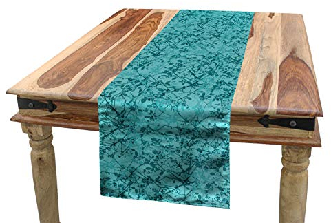 ABAKUHAUS Teal Tischläufer, Ink-Zeichnungs-Art-Baum, Esszimmer Küche Rechteckiger Dekorativer Tischläufer, 40 x 180 cm, Teal Turquoise