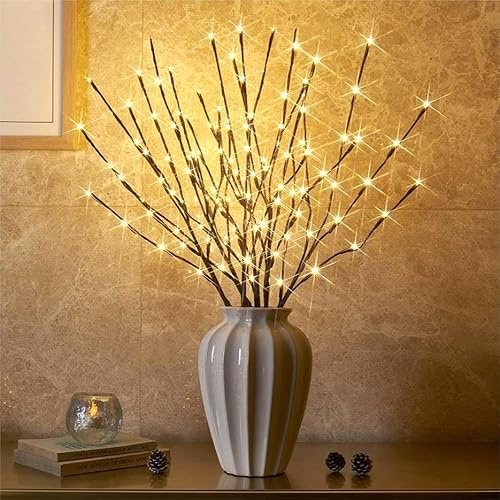 EAMBRITE 6PK Lighted Branches Brown Twig Stake with 120LED Warm White Lights, 30 Pathway Light for Outdoor and Indoor Use(Vase Excluded)