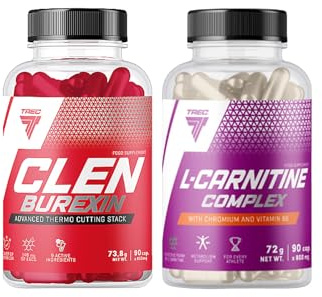 TREC NUTRITION Clenburexin 90 Kapseln + L-Carnitin Complex 90 Kapseln | Fettverbrenner | Gewichtsverlust | Schlankheitspillen | Reduzierung des Fettgewebes | Thermogen