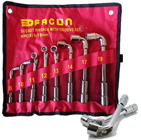 topolenashop Set Di 8 Chiavi A Pipa Esagonali 8-19mm Chiavi Bussola 8 10 11 12 13 14 17 19, Chiavi a Bussola Combinate di Riparazione auto acciaio cromo vanadio con raccoglitore