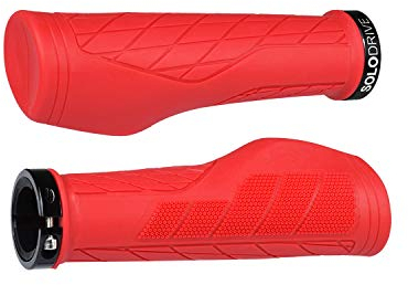 SOLODRIVE Cykelhandtag ergonomiska, MTB-handtag av halkfritt gummi, enkelt lås-on cykelhandtag/styrhandtag, mjuka handtag lämpliga för e-cykel, trekkingcykel, mountainbike, turcykel (röd)