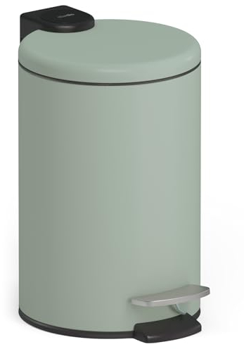 stardis 3 Litre Pedal Bin, Stainless Steel, Pastel Green, Matt with Soft-Close Mechanism, Folding Lid, Quiet Closing, Soft-Close with Inner Bucket, Cosmetic Bin, Waste Bin, Bathroom