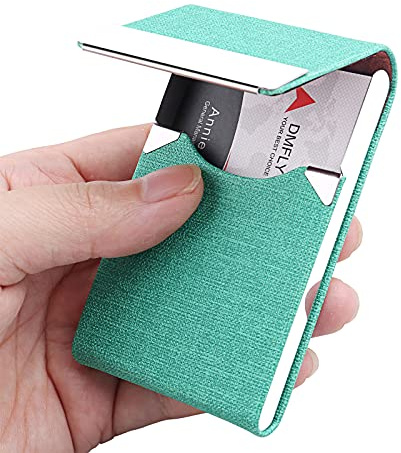 Visitkortshållare, metall visitkortsfodral ficka, korthållare för kvinnor och män, professionellt PU-läder RFID-blockerande namnkortfodral med magnetiskt lås (grön-bm), Grön-bm, Minimalistisk