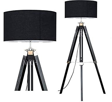 Superbe lampadaire trépied en bois noir finition Nikil (sans abat-jour)