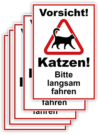 STROBO 5 Stück XXL Vorsicht! Katzen! Bitte langsam fahren Hinweisschild | Stabile 5mm Hartschaumplatte als 40x30cm Schild mit UV-Schutz für den Außenbereich