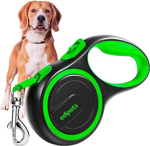Edipets, Extendable Dog Leash, Retractable, 3, 5 and 8 Metres, Flexible Tape for Training and Walking, with Safe and Brake, Design and Comfortable Grip (Green, 8 Metres)