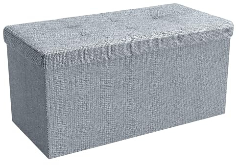 INTIRILIFE Faltbare Sitzbank 76x38x38 cm in FELS GRAU - Sitzwürfel mit Deckel und Stauraum aus Stoff mit Mulden - Sitzcube Fußablage klappbare Aufbewahrungsbox Truhe Sitzhocker