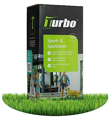 Rasensamen Sport und Spielrasen 50m², Rasensamen schnellkeimend, Grassamen, Sportrasen, Ideal zur Neuanlage, Robust bei Kinder und Tiere, Rasensaat, Spielrasen, RSM Qualität, Turbogrün