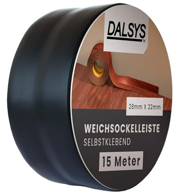 Dalsys mjuk sockellist självhäftande svart 15 m självhäftande sockellist, avslutande list för fogar i vardagsrum, kök, badrum, tillverkad av PVC-plast