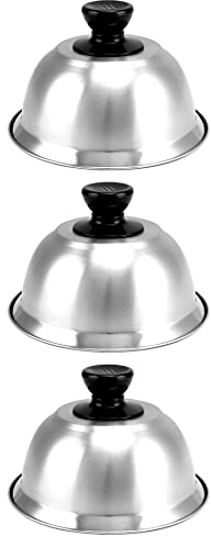 QWORK® 3 stück burgerhauben, burgerglocke, Edelstahl, mit handhaben,16 x 10 cm, für Burger, Steak