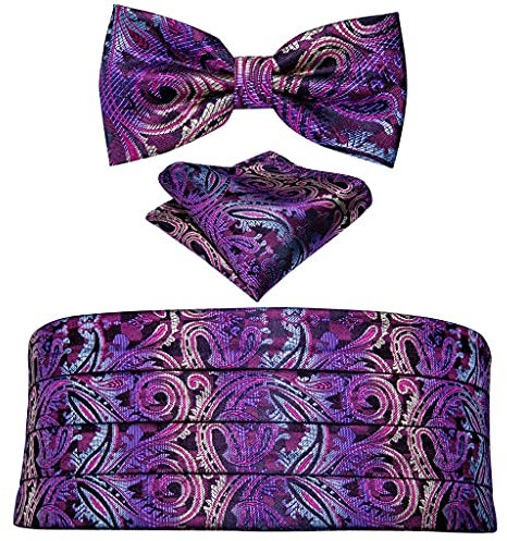 RWRAPS Herren-Kummerbund, rote Fliege aus Seide, Einstecktuch, Manschettenknöpfe, Set, Hochzeitsbund für Herren-Smokinganzug (Farbe: A, Größe: Einheitsgröße) (rot, Einheitsgröße)