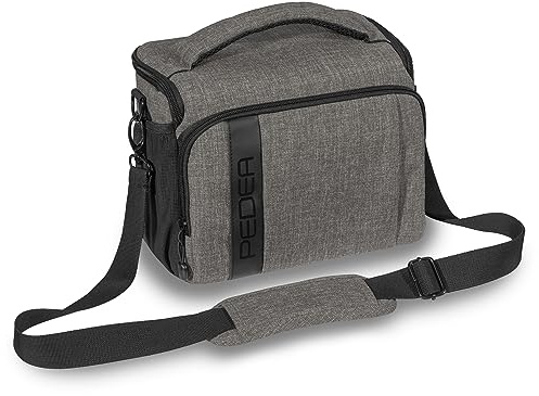 PEDEA Borsa per fotocamera *Fashion* grigio chiaro 26 x 19 x 16cm (LxHxP) - Borsa per fotocamera reflex - Borsa per macchina fotografica grande - Borsa a tracolla - Fotocamera di sistema