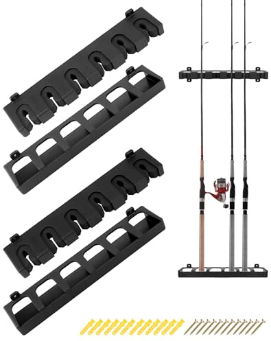 QWORK® Vertikal Angelrutenhalter, Wandmontage Rutenständer für 6 Ruten – Schwarz