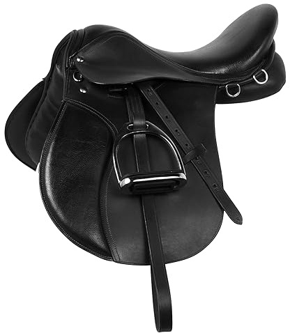 Sella per cavallo inglese in pelle per tutti gli usi, set di finimenti per cavalli da 12 a 18 (17 Seat)