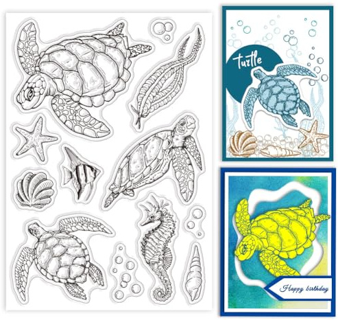 GLOBLELAND Transparente Stempel Mit Meeresschildkröte Für DIY Scrapbooking Meerestiere Silikon-Stempelsiegel Seepferdchen Transparente Stempel Für Karten Fotoalbum Tagebuch 6.3x4.33inch