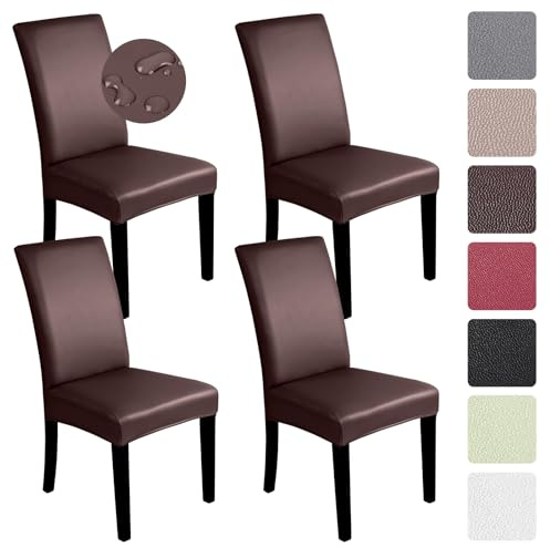 Alishomtll Juego de 4/6 fundas de silla de cuero sintético extensibles impermeables y elásticas - Protección universal para cocina, restaurante, hotel, boda (café, 4 piezas)